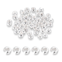 Намистини Кришки Кримпів, Латунь, Оболонки для Затискних Намистин Стопперів, Срібло, 4мм, Отвір 1.5-1.8мм, близько 100шт/10г, (13WB31285)