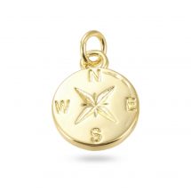 Кулон Компас, Латунь, Плоский Круглий, Стійке Покриття Золото 18К, 15.2х12х2мм, Отвір 3мм, З'єднувальне кільце 5х1мм, (13WB31324)