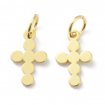 Підвіска Латунь, Хрест, Стійке Покриття Золото 18К, 12х7.5х0.8мм, З'єднувальне кільце 5х1мм, Внутрішній діаметр 3мм, (13WB31329)