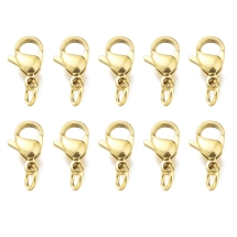 Zapięcie Karabińek-Lobster z Kółkiem, Stal Nierdzewna, Powłoka Jonowa, Złoty, 11x7mm, 10szt (13WB31332)
