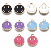 Набір Підвіски Сплав та Емаль, Смайл, Колір: Білий, Колір Металу: Рожеве Золото, Розмір: 14.5х12х1.5мм, Отвір: 1.5мм, 10шт/набір, (13WB31370)