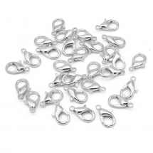 Zapięcia Karabińczyki-Lobster, Stop Cynku, Srebro, 14x8mm, Otwór 2mm, 1000szt (13WB31442)