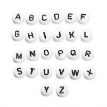 Zestaw 20 kompletów Koraliki Akrylowy Litery A~Z, Angielski Alfabet, Płaskie Okrągłe, Białe, 7x4mm, 520szt  (13WB31280)