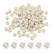 Koraliki Akrylowe Serce, Płaskie Okrągłe, Biały/Złoty, 7x4mm, 170szt/25g (13WB31304)