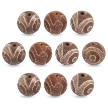 Koraliki Tybetański Naturalny Agat Dzi, 3 Oczka, Termobarwione, Okrągłe, Brązowe, 14mm, Otwór 1.6mm, 10szt (13WB31327)