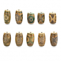 Koraliki Dzi Naturalny Agat, 3 Oczka, Owalne, Termobarwione, Rozmiar: 19-23x14-15mm, Otwór 1.6-2mm, 10szt (13WB31328)