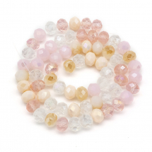 Koraliki Szklo Galwanika Tęczowy, Fasetowane, Rondel, Perłowy Róż, 7.5-8x6mm, około 65szt / 40cm / nić, (13WB30325)