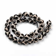 Koraliki Tybetański Styl Naturalny Agat Dzi, Wzór Żółwia, Okrągłe, Czarne, 10mm, około 36szt / 36cm / nić (13WB31232)