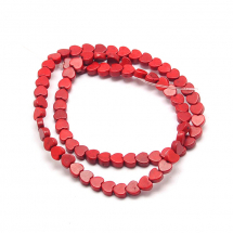 Koraliki Syntetyczne Turkus Barwione Serca, Ciemnoczerwone, 5x6x3mm, Otwór 1mm, około 75szt/38cm/nić (13WB31398)