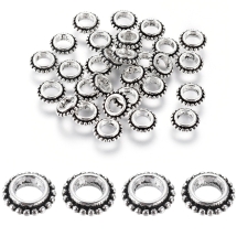 Намистини-Розділювачі Біжутерний Сплав Тибетський стиль Форма Пончик, Античне Срібло, 8х2.5мм, Отвір 4мм, (13WB31448)