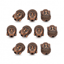 Korale Głowa Buddy, Stop Cynku, Kolor Miedź, 10x9x8mm, Otwór 2mm, 10szt (13WB31462)