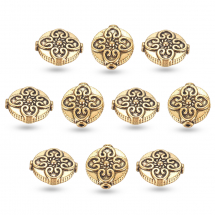 Korale Styl Tybetański, Płaskie Okrągłe, Kwiat, Stop, Antyczne Złoto, 14x13x4.5mm, Otwór 1.5mm, 10szt (13WB31473)