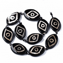 Koraliki Naturalny Tybetański Agat Dzi 1 Oko, Owalne, Czarne, 30x20x6mm, około 10szt/36cm (13WB31485)