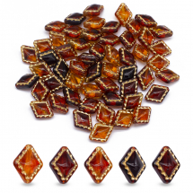 Koraliki Akrylowe Przezroczyste Romb, Złotą Obramówką, Czekoladowe, 18x14x9mm, około 50szt/50g (13WB31488)