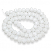 Koraliki Szklane Galwaniczne, Perłowe, Fasetowane, Rondel, Białe, 10x8mm, Otwór 1mm, około 60szt/49cm/nić (13WB31527)