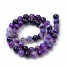 Koraliki Naturalny Agat Pasiasty Okrągły, Niebiesko-Fioletowy, 8mm, Otwór 1mm, około 45szt/37cm/nić (13WB31529)