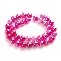 Koraliki Naturalny Agat Fasetowane, Perłowa Powłoka Galwaniczna, Okrągłe, Ciemnoróżowe, 10.5mm, 36szt/37cm (13WB31570)