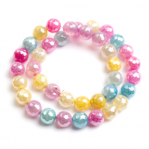 Koraliki Naturalny Agat Fasetowane, Perłowa Powłoka Galwaniczna, Okrągłe, Kolorowe, 10.5mm, 36szt/37cm/sznur (13WB31571)