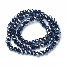 Koraliki Szklane Fasetowane, Rondelle, Perłowa Powłoka Galwaniczna, Czarne, 8x6mm, około 60szt/38cm (13WB31579)