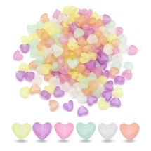 Намистини Акрилові Серце Флуоресцентні, Неонові, Світяться в темряві, Мікс, 8.5х10.5х6мм, Отвір 3.7мм, близько 170шт/50г, (13WB31614)