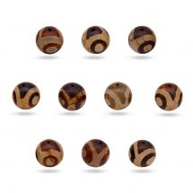Намистини Натуральний Агат Дзі, 3 Ока Круглі, Світло-коричневий, 14мм, Отвір 1.6мм, 10шт/упаковка (13WB31751)