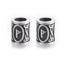 Koraliki Skandynawskie Runy Wikingów, Stal Nierdzewna, Antyczne Srebro, 16x13mm, Otwór: 8mm, 2szt (13WB31755)