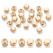 Намистини-розділювачі Нержавіюча Сталь, Кубики, Золото, 4х4x4мм, Отвір 2мм, 30шт/упаковка, (13WB31773)