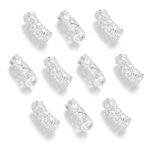 Koraliki Rurki Wygięte, Ażurowe, Puste, Metalowe, Srebrne, 26x10,5x9mm, Otwór 7mm, 10 szt (13WB31377)