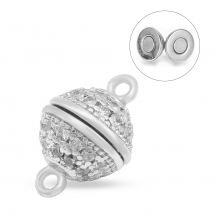 Zapięcie Magnetyczne, Mosiądz z Cyrkoniami, Okrągłe, Platyna, 13.5x8.5mm, Otwór: 1.2x1.4mm, 1szt (13WB31410)