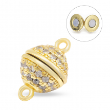 Zapięcie Magnetyczne, Mosiądz z Cyrkoniami do Rękodzieła i Biżuterii, Okrągłe, Złoty, 13.5x8.5mm, 1 szt (13WB31411)