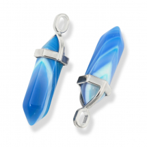 Кулон Підвіска Натуральний Смугастий Агат, Подвійний Конус з Шапочкою зі Сплаву, 37-40х12мм, Отвір 3х4мм, (13WB31454)