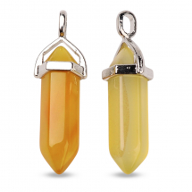 Кулон Підвіска Натуральний Агат, Подвійний Конус з Шапочкою зі Сплаву, 37-40x12 мм, (13WB31551)