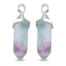 Кулон Підвіска Натуральний Флюорит, Подвійний Конус з Шапочкою зі Сплаву, 37-40x12 мм, (13WB31552)