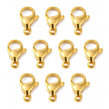 Zapięcie Karabińczyk-Łobster Polerowana Stal Nierdzewna, Pozłacane 24K, 13x8x4mm, Otwór 1mm, 10szt (13WB31641)