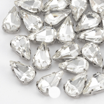 Dżety do Przyszycia w Koszyczku, Szkło i Mosiądz, Platyna i Bezbarwny, 10x6.5x4.4mm, 50 szt (13WB31781)