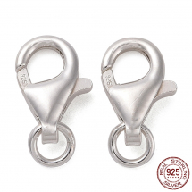 Srebro 925 Zapięcie Karabińczyk-Lobster, Rodowane, 13mm, Karabińczyk 11x6x2.8mm, 2 szt (13WB31812)