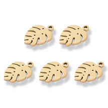 Кулон Підвіска Лист Монстери, Нержавіюча Сталь, Іонне Покриття, Золото, 13х9х1мм, Отвір 1мм, (13WB31818)