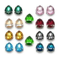 Zestaw Dżety do Przyszycia, Szkło, Baza ze Stali Nierdzewnej, 18x13x6.5mm 2 szt/kolor 18szt (13WB31881)