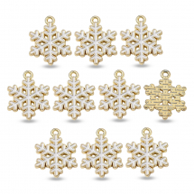 Підвіска Кулон Сніжинка зі Сплаву з Білою Емаллю, Золото, 20.5х16х1.7мм, Отвір 1.5мм, (13WB31922)