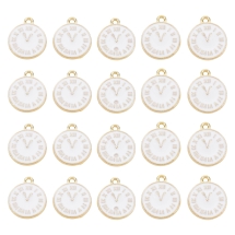 Zawieszki Wisiorki, do Rękodzieła i Biżuterii, Płaski Okrągły, Zegar, Stop i Emalia, Biały, 17mm, 20szt (13WB31923)
