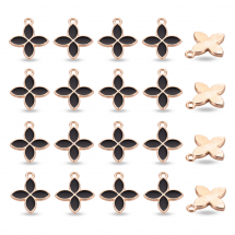 Zawieszki Wisiorek, do Rękodzieła i Biżuterii, Kwiat, Stop i Emalia, Czarny, 18x15.5x2mm, 20szt (13WB31924)