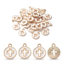 Zawieszki Wisiorki do Rękodzieła i Biżuterii, Płaski Okrągły, Krzyż, Stop/Emalia, Biały, 15x12x1.5mm, 20szt (13WB31926)