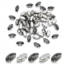 Dżety do Przyszycia, Szkło Kryształ + Mosiądz, Końskie Oko, Szary, 8x4x3.5mm, Otwór 0.8-1mm, 50szt (13WB32055)