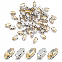 Dżety do Przyszycia, Szkło Kryształ + Mosiądz, Końskie Oko, Bladozłoty, 8x4x3.5mm, Otwór 0.8-1mm, 50szt (13WB32056)