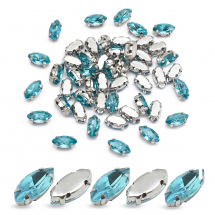 Dżety do Przyszycia, Szkło Kryształ + Mosiądz, Końskie Oko, Niebieski, 8x4x3.5mm, Otwór 0.8-1mm, 50szt (13WB32057)