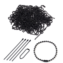 Łańcuszki Kulkowe z Zapięciem do Metek, Etykiet, Zabawek, Żelazne, Czarne, 117x2.5mm, 50szt (13WB31632)