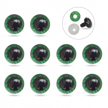 Oczka do Zabawek i Lalek, Żywica Epoksydowa, 2 Zatrzaski, Zielone, 12mm, 10szt (13WB31678)