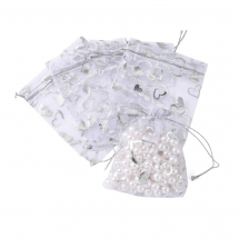 Woreczek Podarunkowy z Organzy, Wzór Serca, Przezroczysty, Biały, 12x10cm, 20szt (13WB31852)