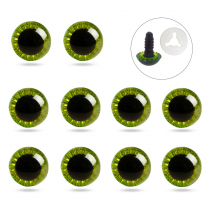 Oczka do Zabawek ze Sztyftem i Zatrzaskiem Plastik, Żółto-Zielone, 19.5mm, Zatrzask 15x4mm, 10szt (13WB31934)