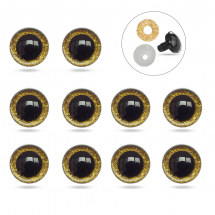 Oczka do Zabawek i Lalek, Żywica Epoksydowa, 2 Zatrzaski, Złociste, 16mm, 10szt (13WB31937)